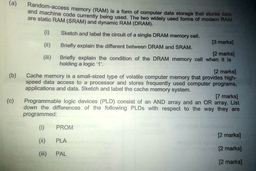 SOLVED (a) The two main types of RAM are static RAM (SRAM) and dynamic