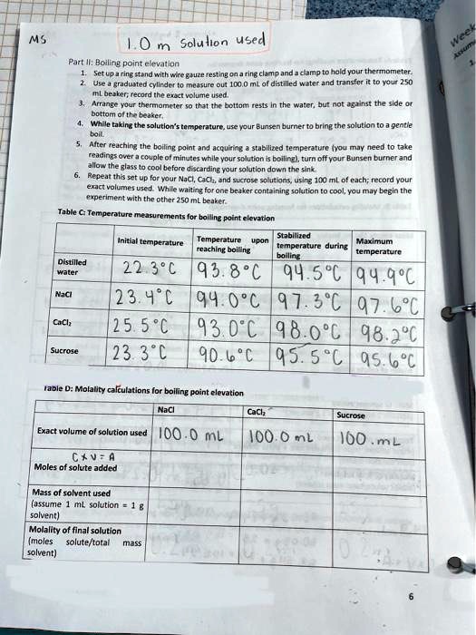 SOLVED i need help with Table D 1.0 m of solution was used MS 1.O m
