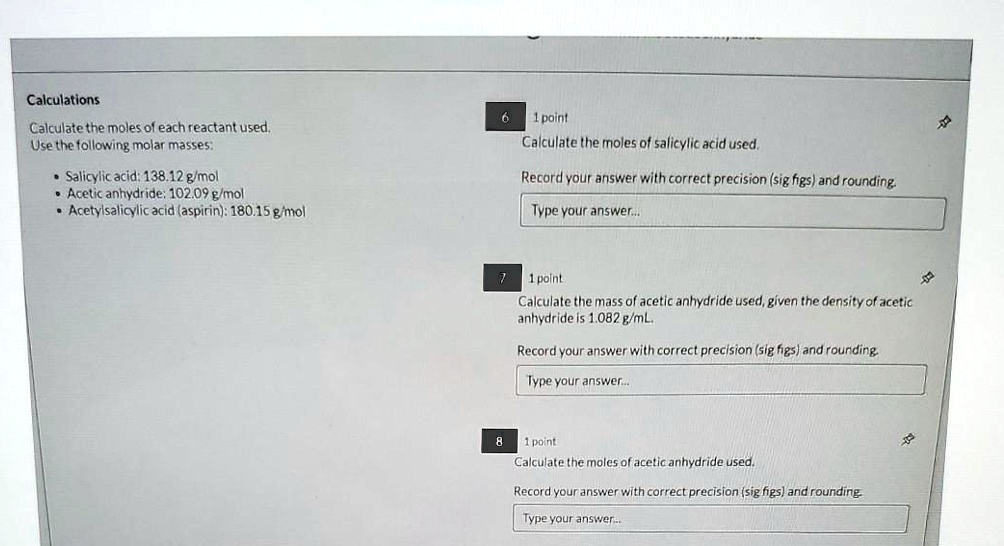 SOLVED Calculations Lpoint Calculate Uhe moles of salicylic acid used