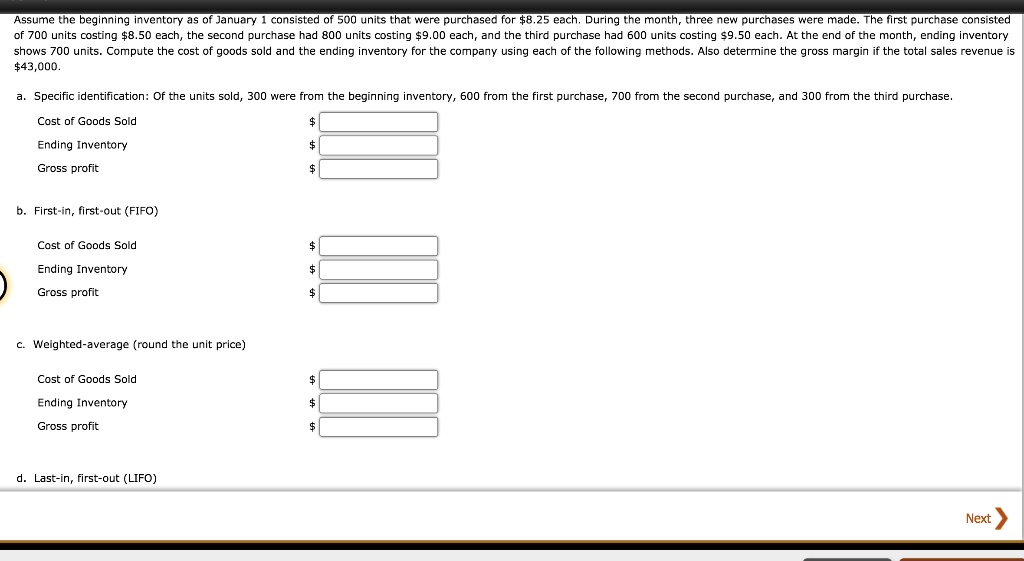 SOLVED: Assume The Beginning Inventory As Of January 1 Consisted Of 500 ...