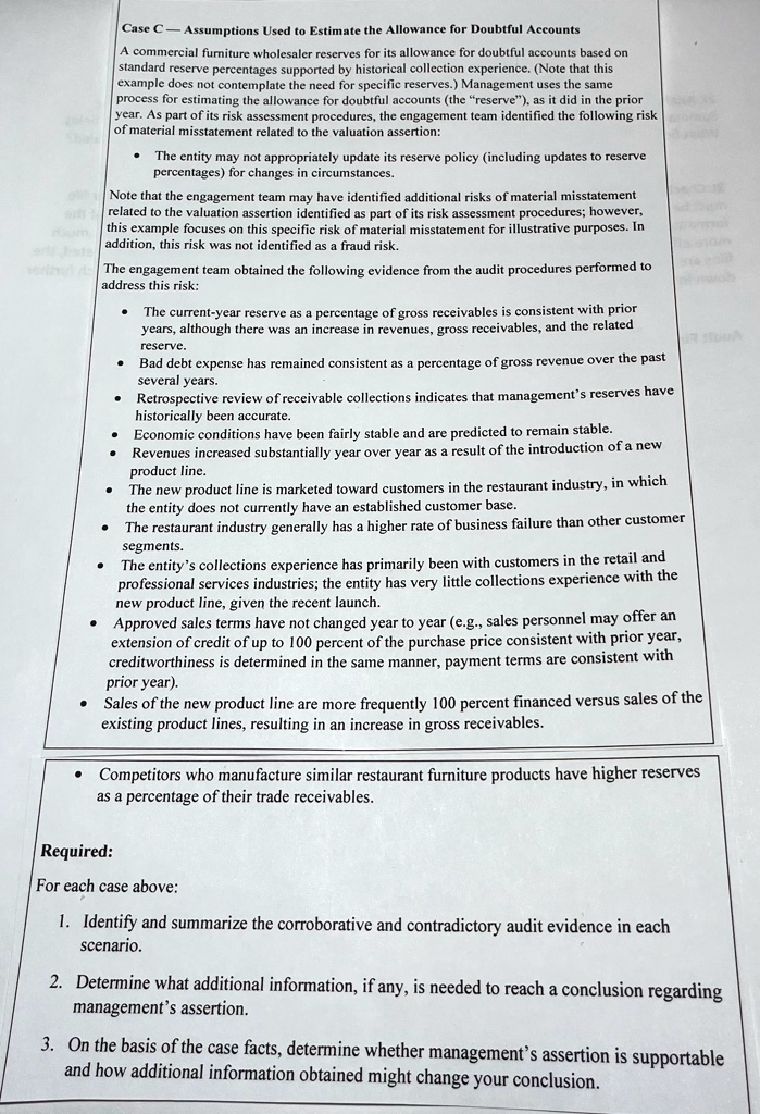 SOLVED Case C Assumptions Used to Estimate the Allowance for