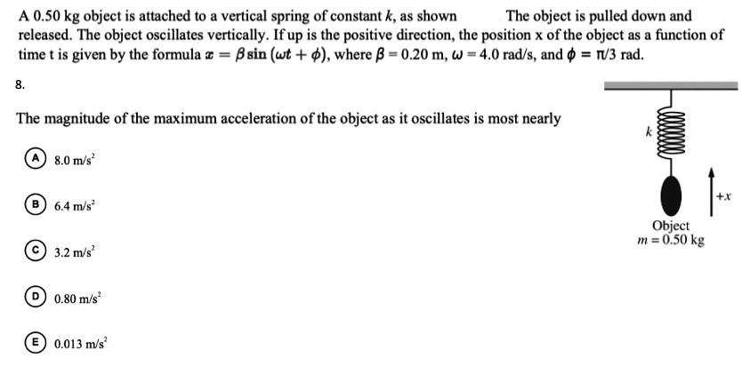 A 050 Kg Object Is Attached To Vertical Spring Of Constant K As Shown 