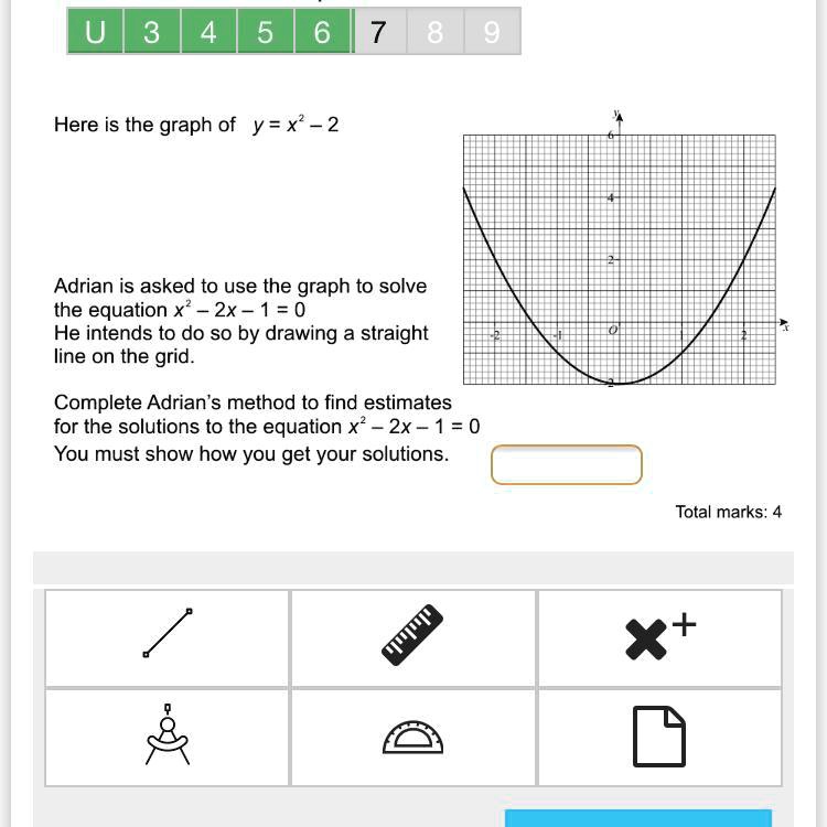 Solved Here Is The Graph Of Y X 2 2 Adrian Is Asked To Use The Graph To Solve The Equation X 2 2x 1 0 He Intends To Do So By Drawing A Straight Line On A Grid Complete