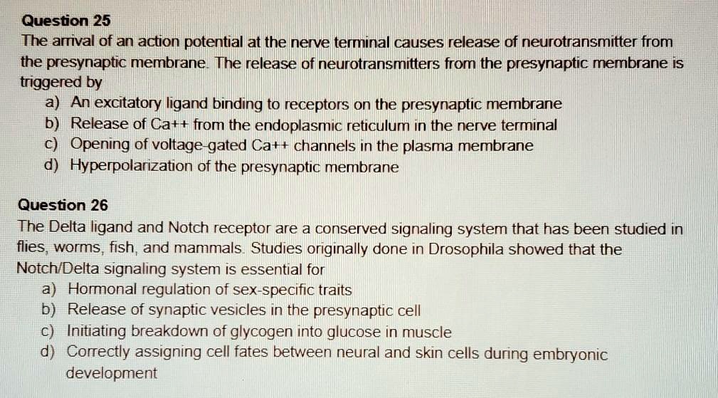 SOLVED:Question 25 The amval of an action potential at the nerve ...