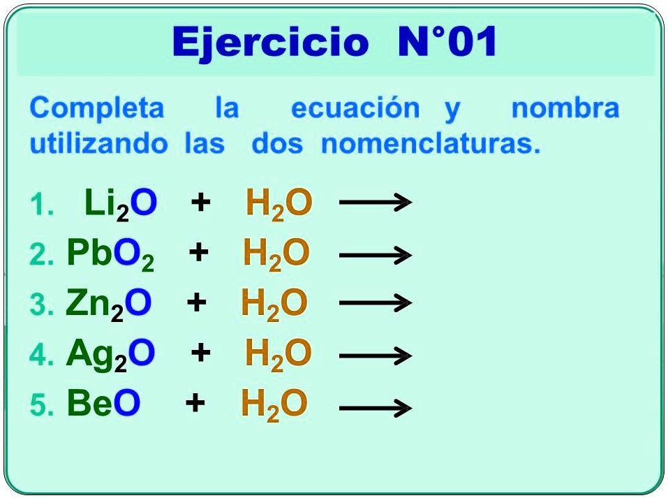 ecuación h2o