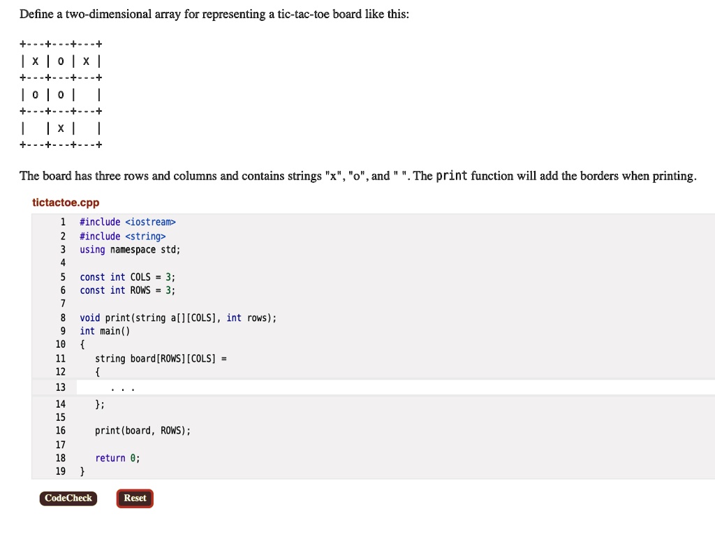 define a two dimensional array for representing a tic tac toe board ... image.