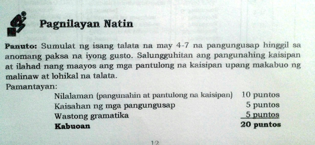 SOLVED: FILIPINO 8. Sumulat Ng Isang Talata Na May 4-7 Na Pangungusap ...