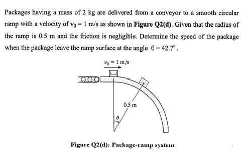 packages having a mass of 2 kg are delivered from a conveyor to a ...
