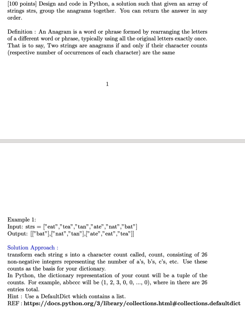 SOLVED: [100 points] Design and code in Python a solution such that ...