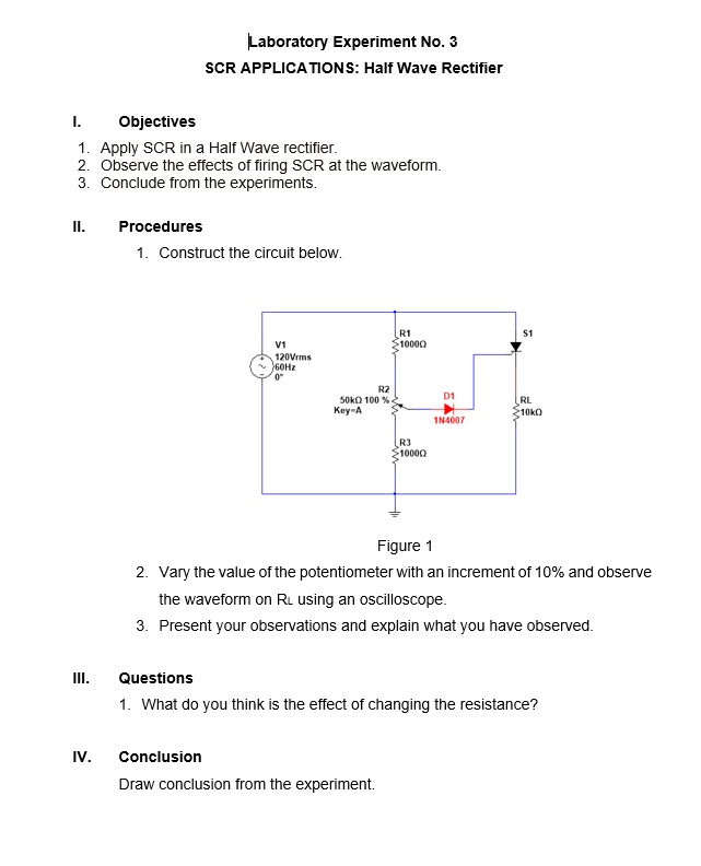 Solved: Laboratory Experiment No.3 Scr Applications: Half Wave 