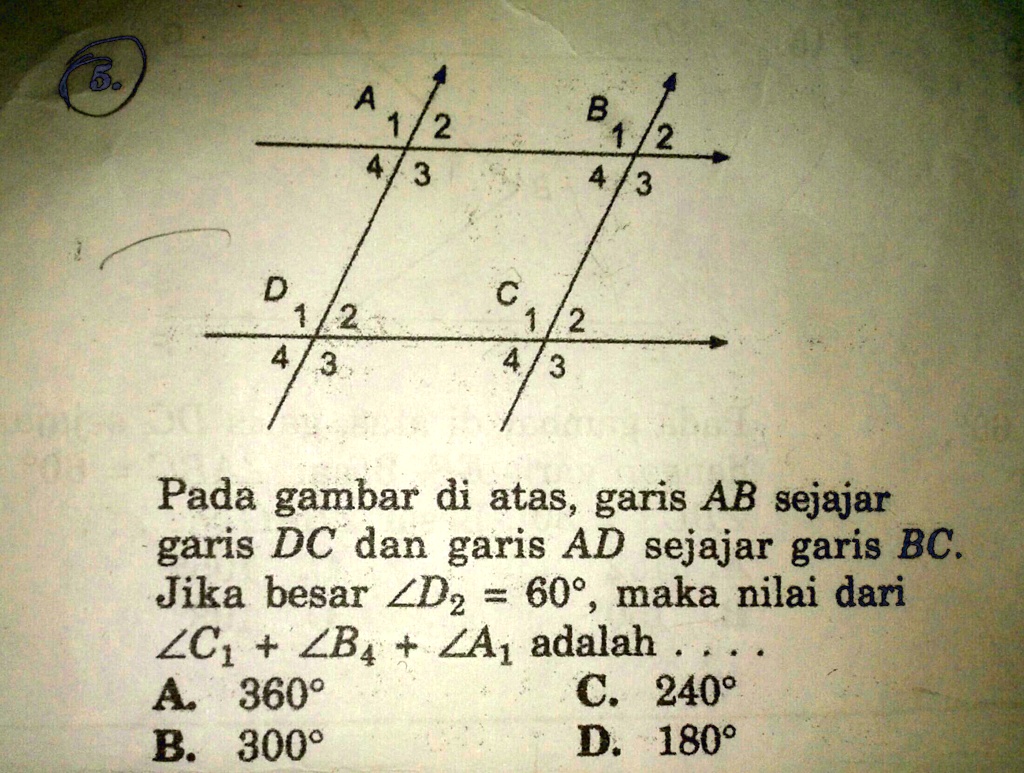 SOLVED: Pada gambar di atas , garis AB dan garis AD sejajar garis BC ...