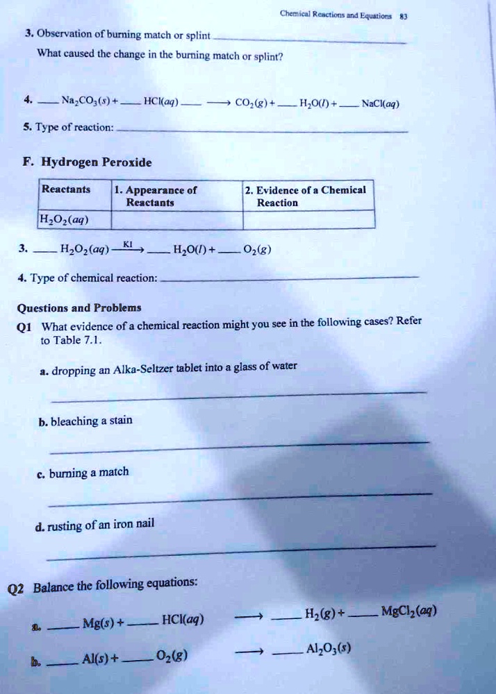 SOLVED Text Chemical Reactions and Equations 3. Observation of