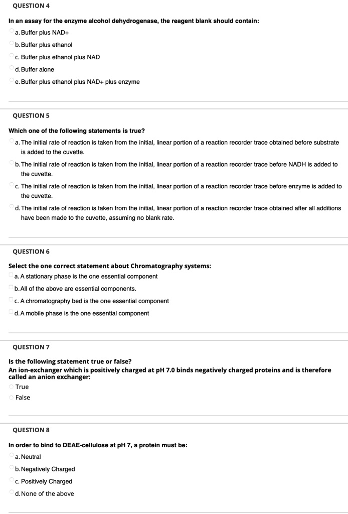 SOLVED QUESTION 4 In an assay for the enzyme alcohol dehydrogenase