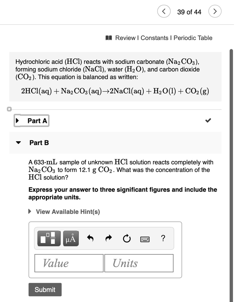 SOLVED Review Constants Periodic Table Hydrochloric acid (HCl