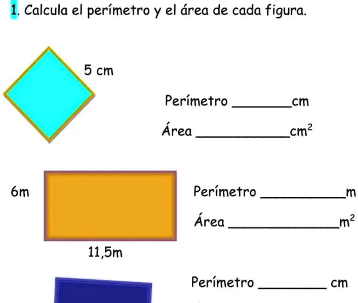 SOLVED: Calcula el perÃ­metro y el Ã¡rea de cada figura. Figura 1: Lado ...