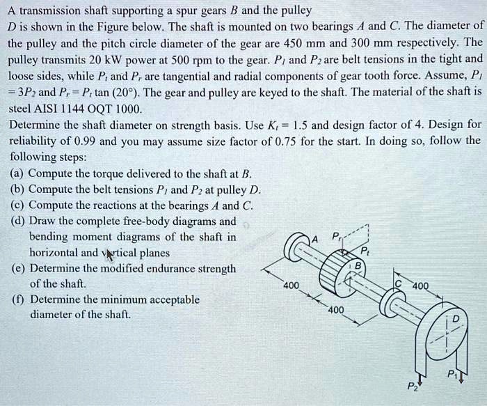 SOLVED Transmission shaft supporting spur gears B and the pulley D is