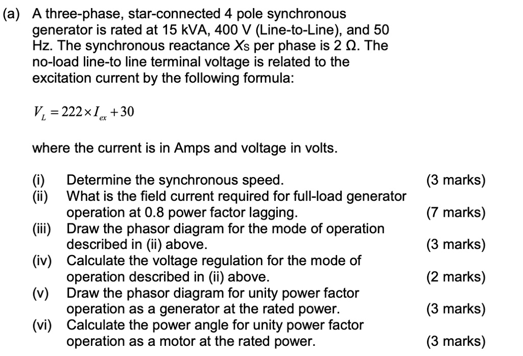 A threephase, starconnected 4pole synchronous generator is rated at