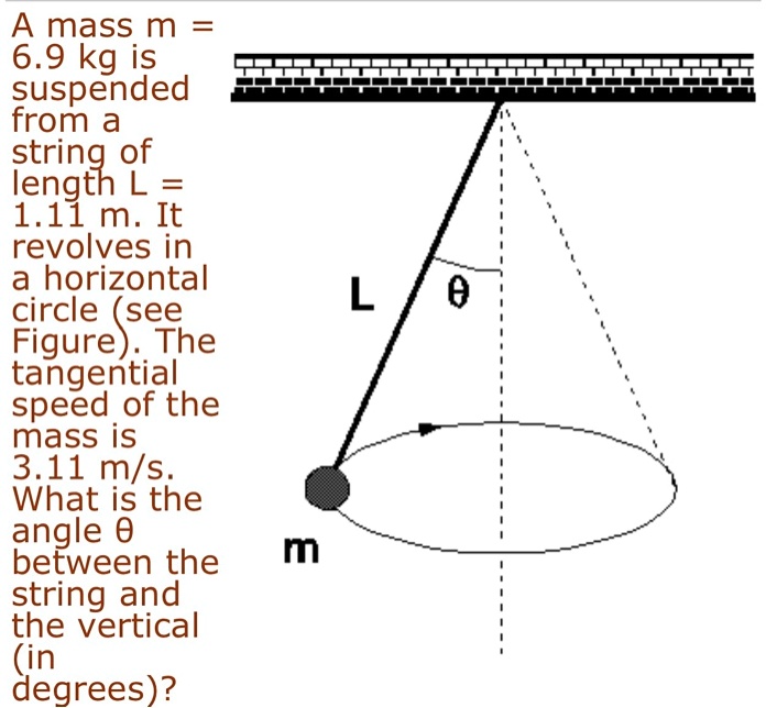 SOLVED: A mass m = 6.9 kg is suspended from a string of length L = 1 m ...