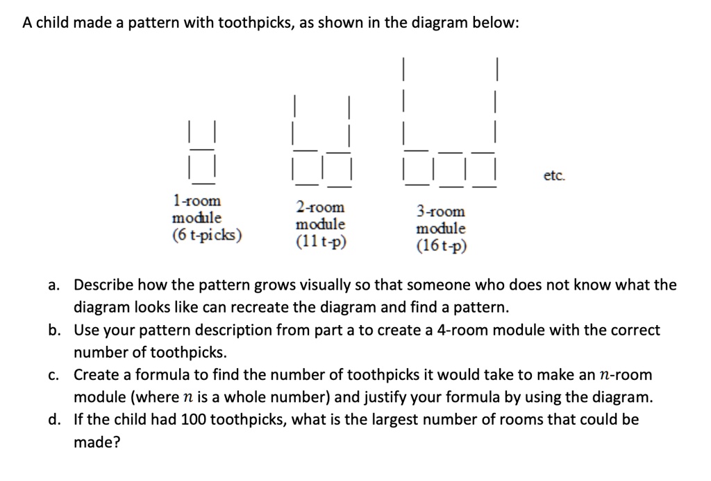 SOLVED: A child made a pattern with toothpicks, as shown in the diagram ...