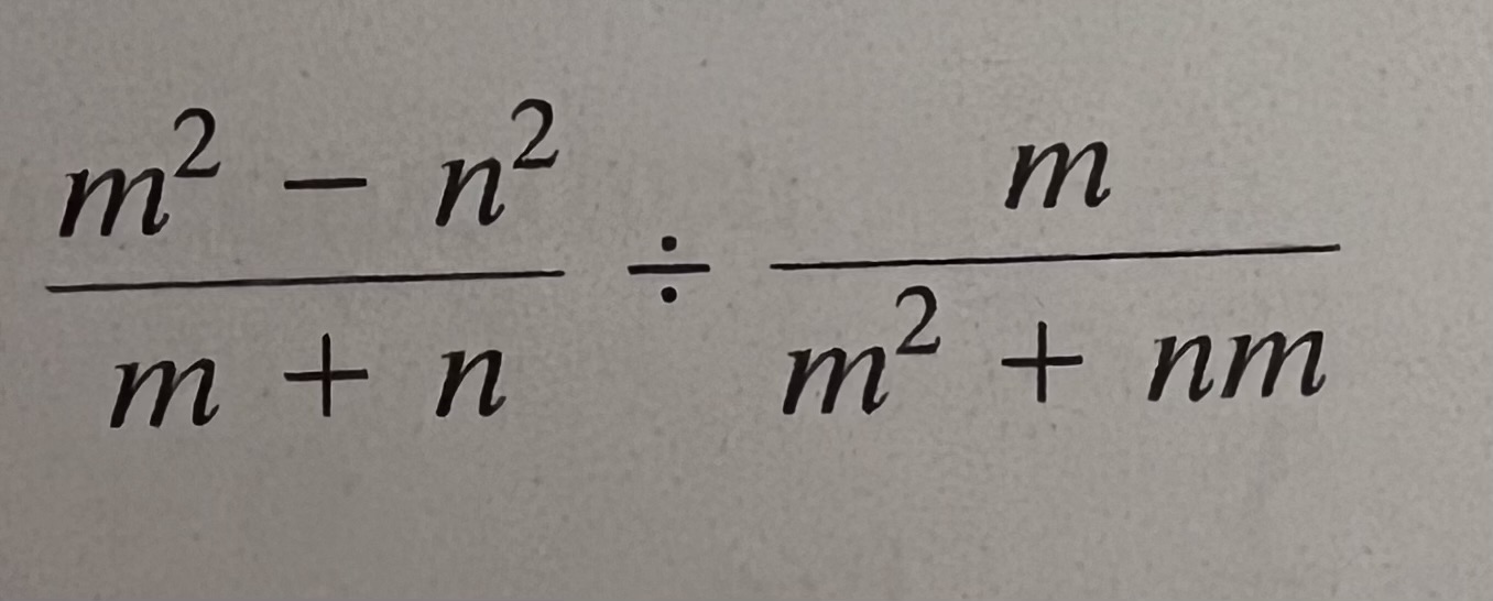 Solved Find the quotient and simplify. m+nm2−n2÷m2+nmm