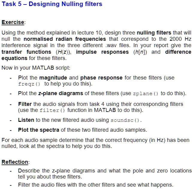 SOLVED: Task 5 - Designing Nulling Filters Exercise: Using the method ...