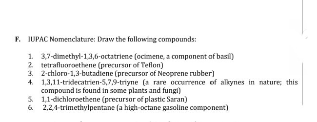 SOLVED F. IUPAC Nomenclature Draw the following compounds 1. 3