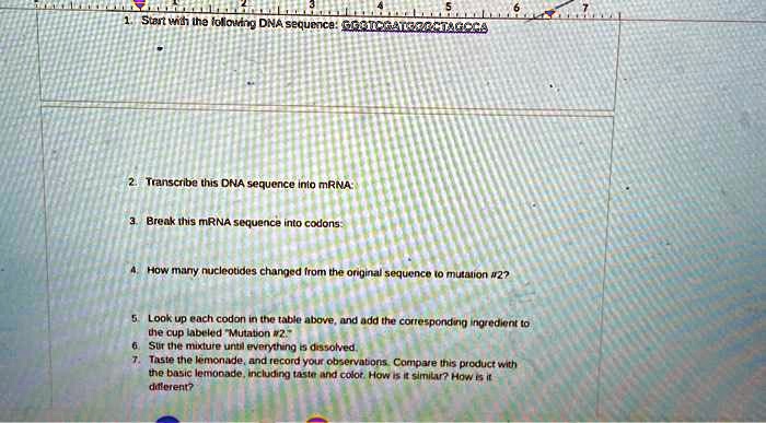 1. Start with the following DNA sequence: GGOTORATGOOCTAGOCA 2 ...