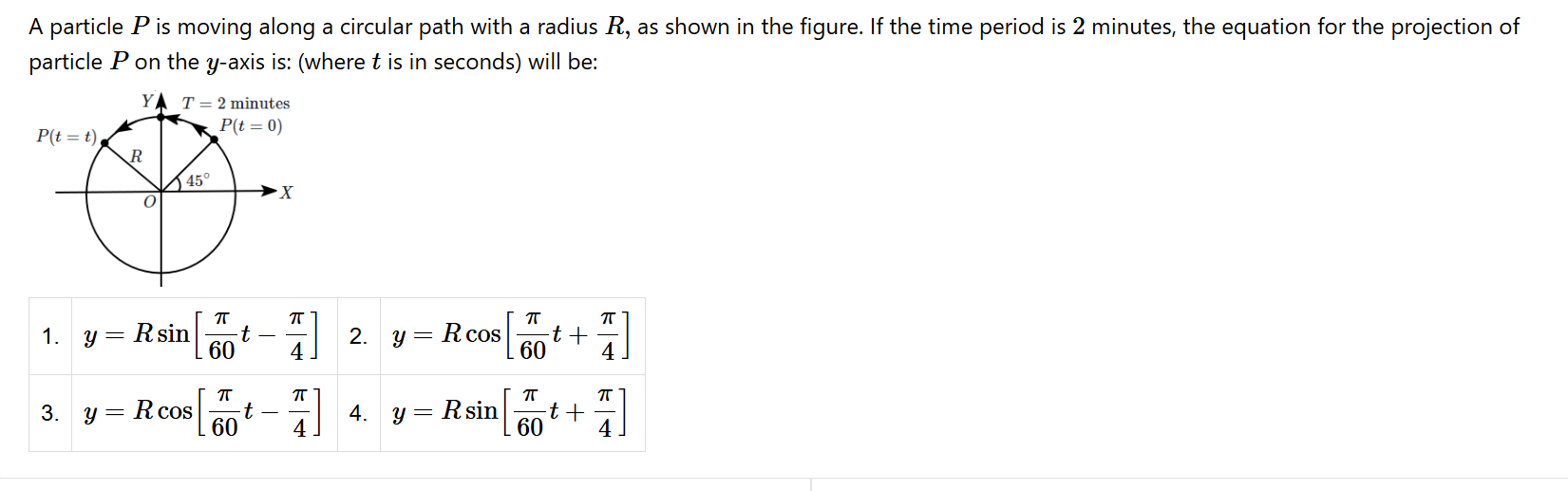 A particle P is moving along a circular path with a radius R, as shown ...