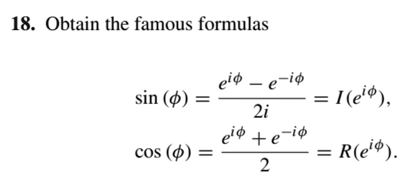 SOLVED: Obtain the famous formulas e^iÎ¸ sin (Î¸) = Im(e^iÎ¸), 2i e^iÎ ...