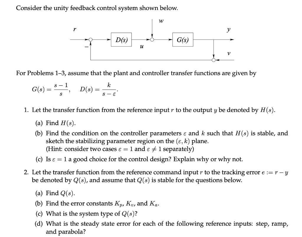 SOLVED: Consider the unity feedback control system shown below: For ...