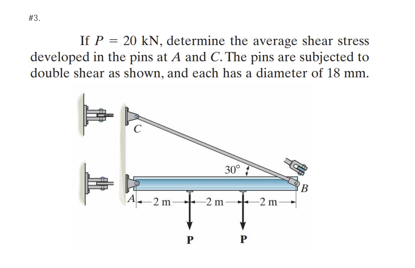 #3. If P=20 kN, determine the average shear stress developed in the ...