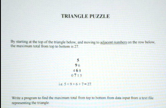 SOLVED TRIANGLE PUZZLE By starting at the top of the triangle