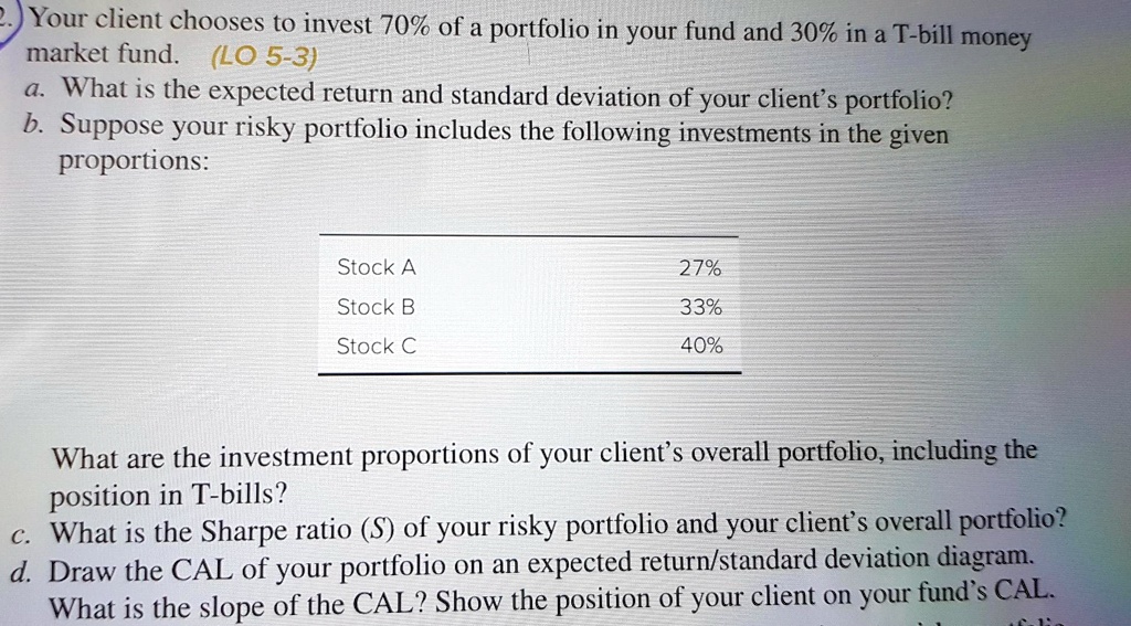 Please Solve This. Your Client Chooses To Invest 70% Of A Portfolio In ...