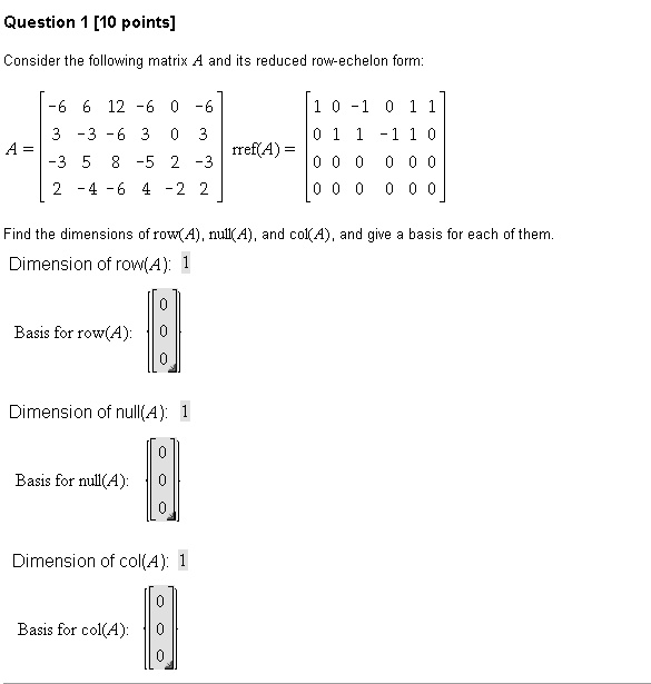 Consider the following 10 x 5 matrix, R: 0 9 2 1 1 3