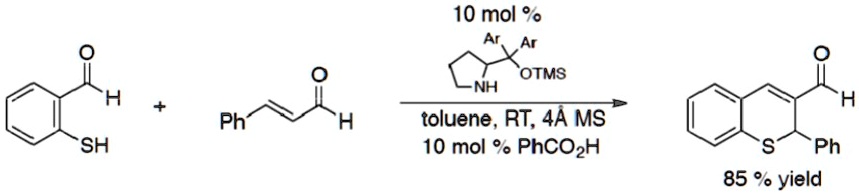 10 mol%\nAr\nHN\nAr\nOTMS\ntoluene, RT, 4\AA MS\n10 mol% PhCO?H\nS\nPh\n85% yield\nH\nPh\n+\nHS\nH