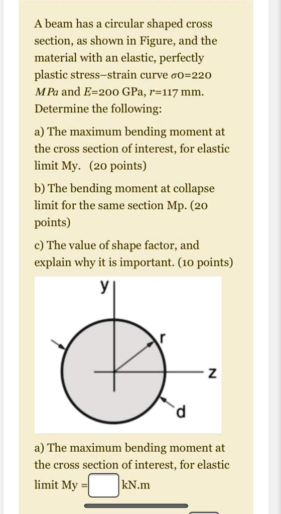 A beam has a circular shaped cross section, as shown in Figure, and the ...