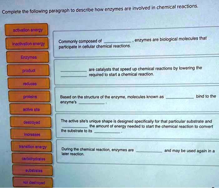 SOLVED Complete the following paragraph to describe how enzymes are