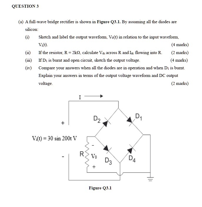 SOLVED QUESTION 3 (a) A fullwave bridge rectifier is shown in Figure Q3.1. By assuming all the