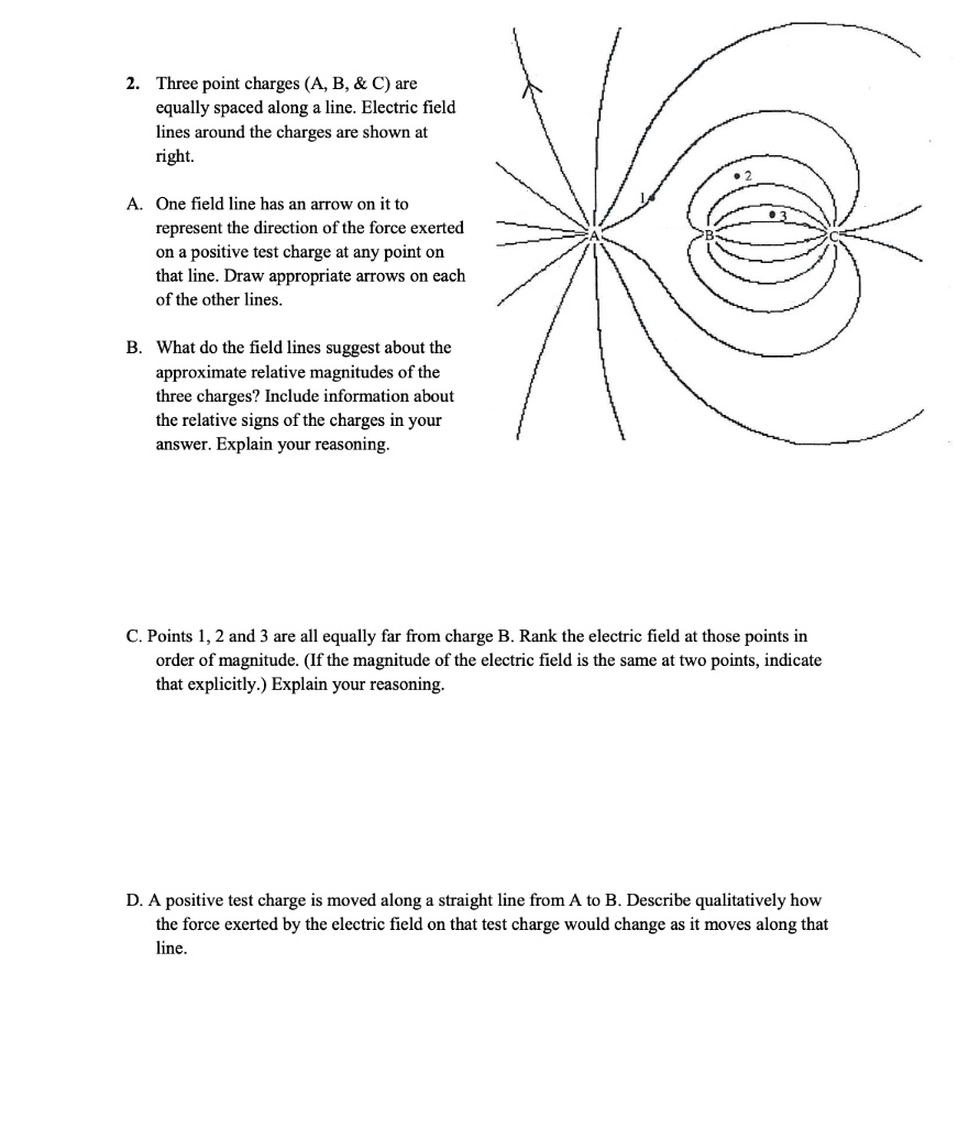 SOLVED Three point charges (A, B, & C) are equally spaced along line