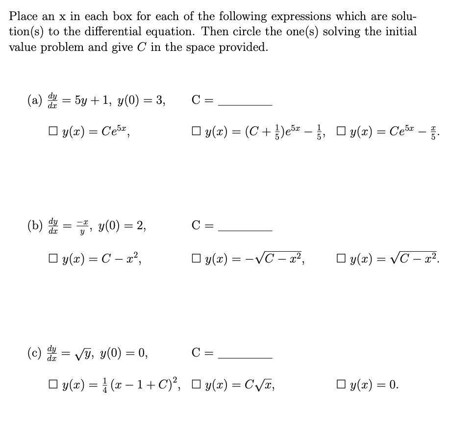 Solved Place An X In Each Box For Each Of The Following Expressions Which Are Solu Tions To 