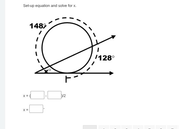 Set-up equation and solve for x .

    x=□·□ / 2 
        
        x=□ .
