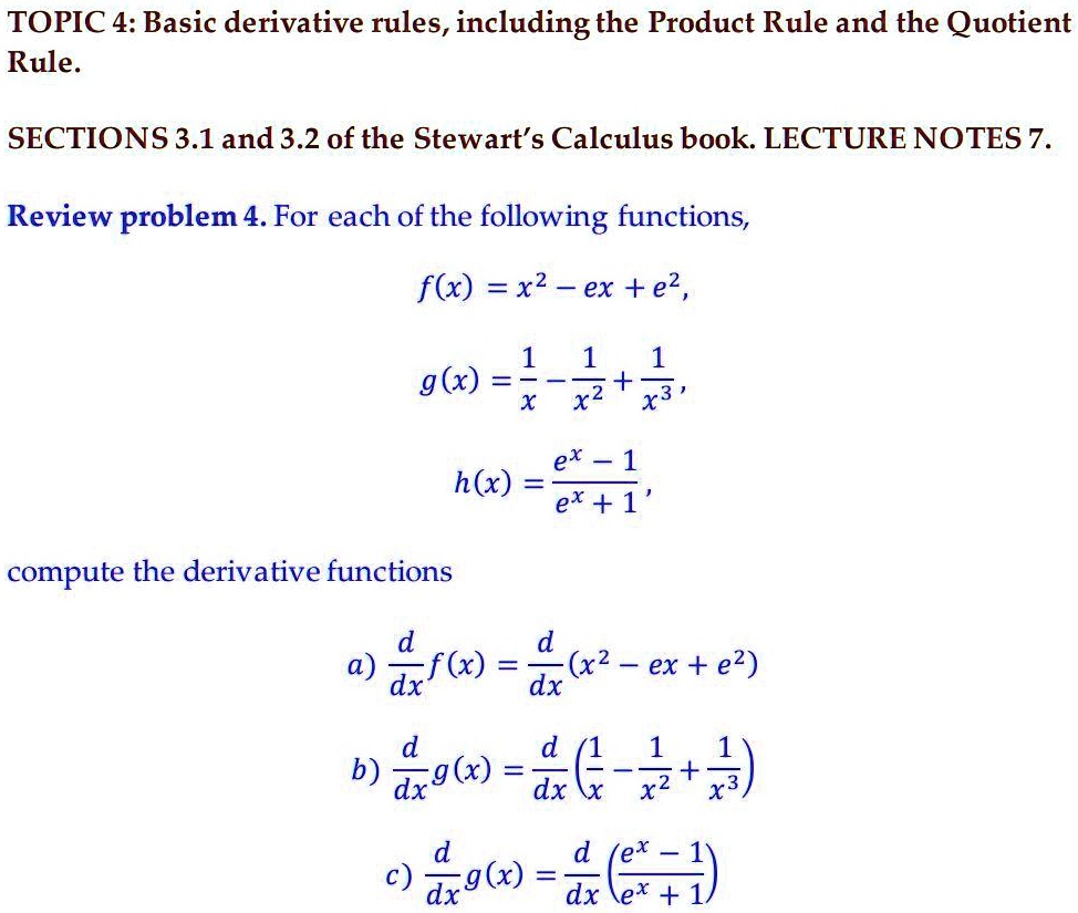 TOPIC 4 Basic derivative rules, including the Produc… SolvedLib