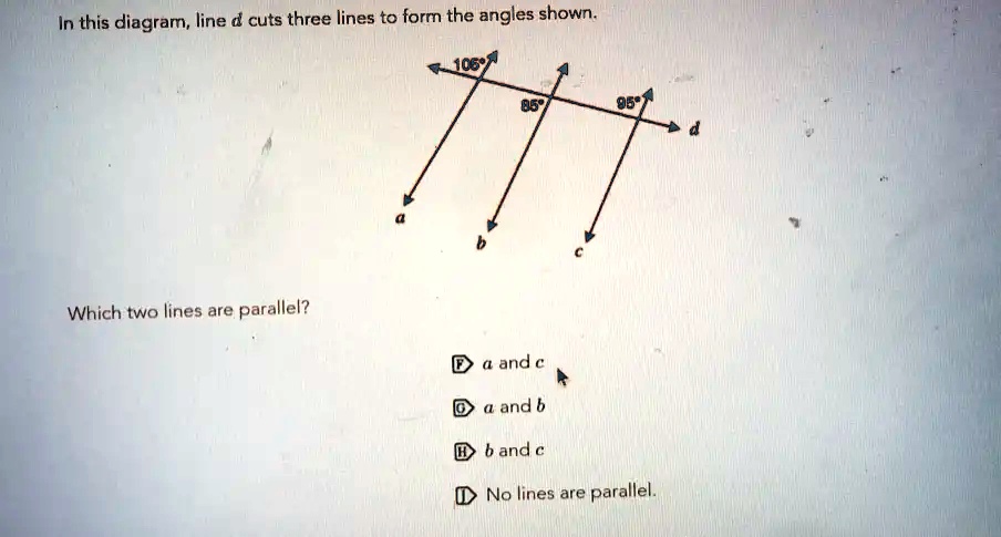 SOLVED: In this diagram, line d cuts three lines to form the angles ...