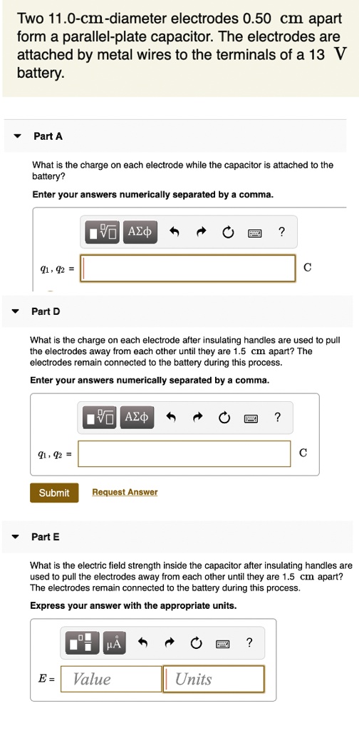 SOLVED Two 11.0cmdiameter electrodes 0.50 cm apart form a parallel