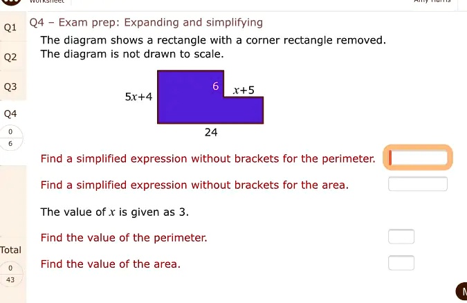 Q4 Exam prep: Expanding and simplifying Q1 The diagram shows a ...