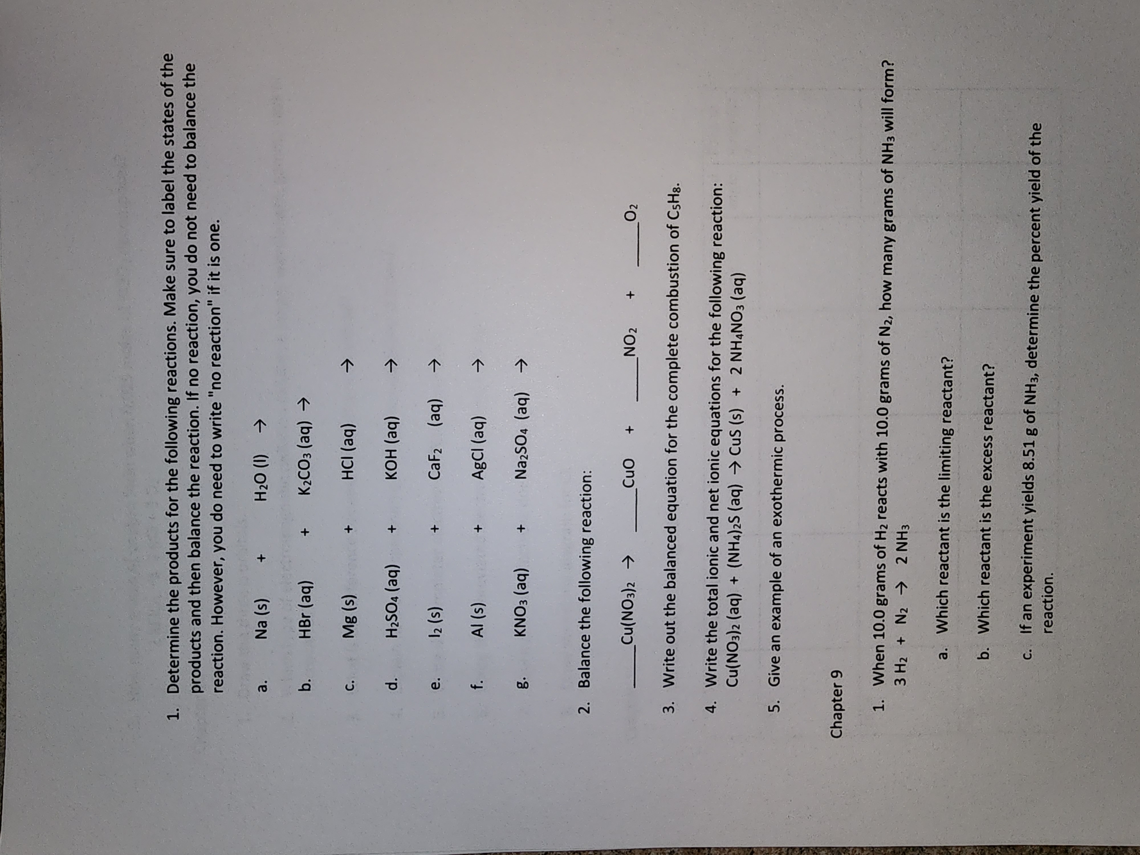 1. Determine the products for the following reactions. Make sure to ...