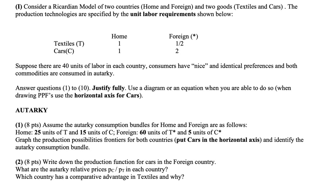 SOLVED: () Consider A Ricardian Model Of Two Countries (Home And ...