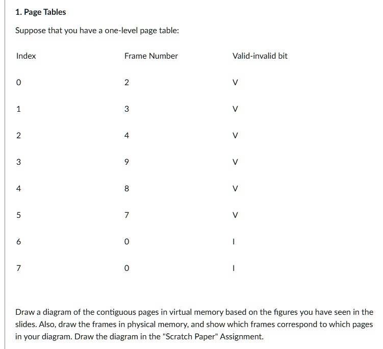 SOLVED: Page Tables Suppose that you have a one-level page table: Index ...