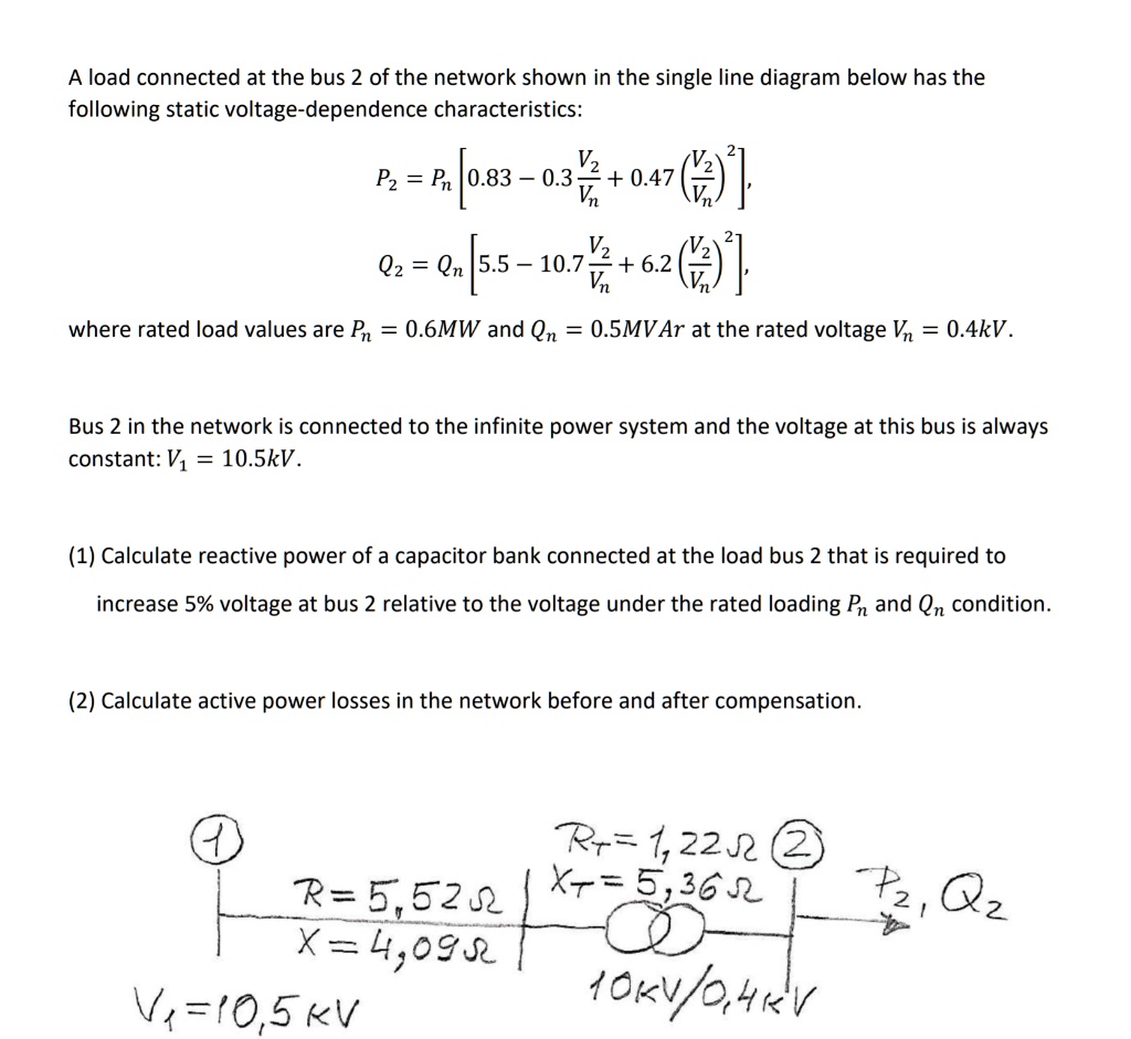 SOLVED: A load connected at bus 2 of the network shown in the single ...