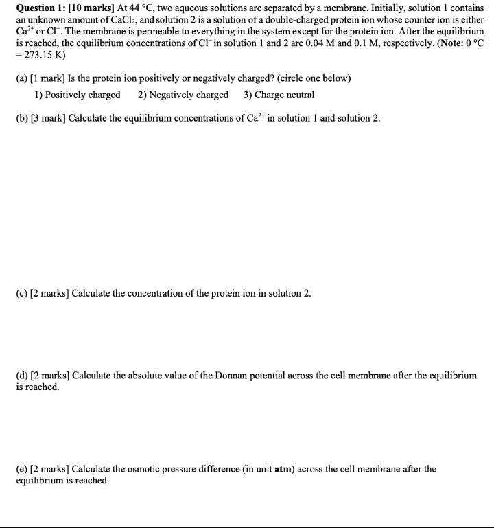 Solvedquestion 1 10 Marks At 44 Ctwo Aqueous Solutions Are